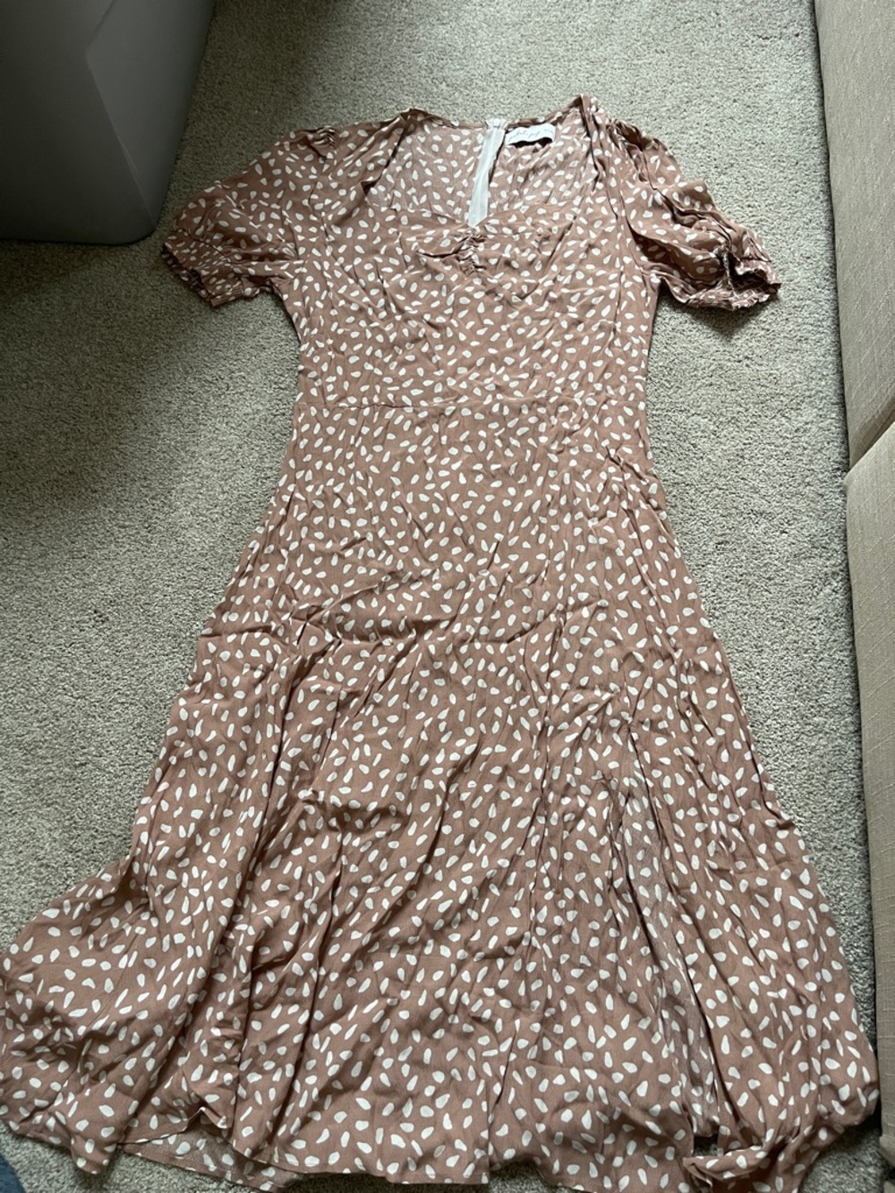 Petal & Pup Tan and White Printed Maxi Dress with Puff Sleeves